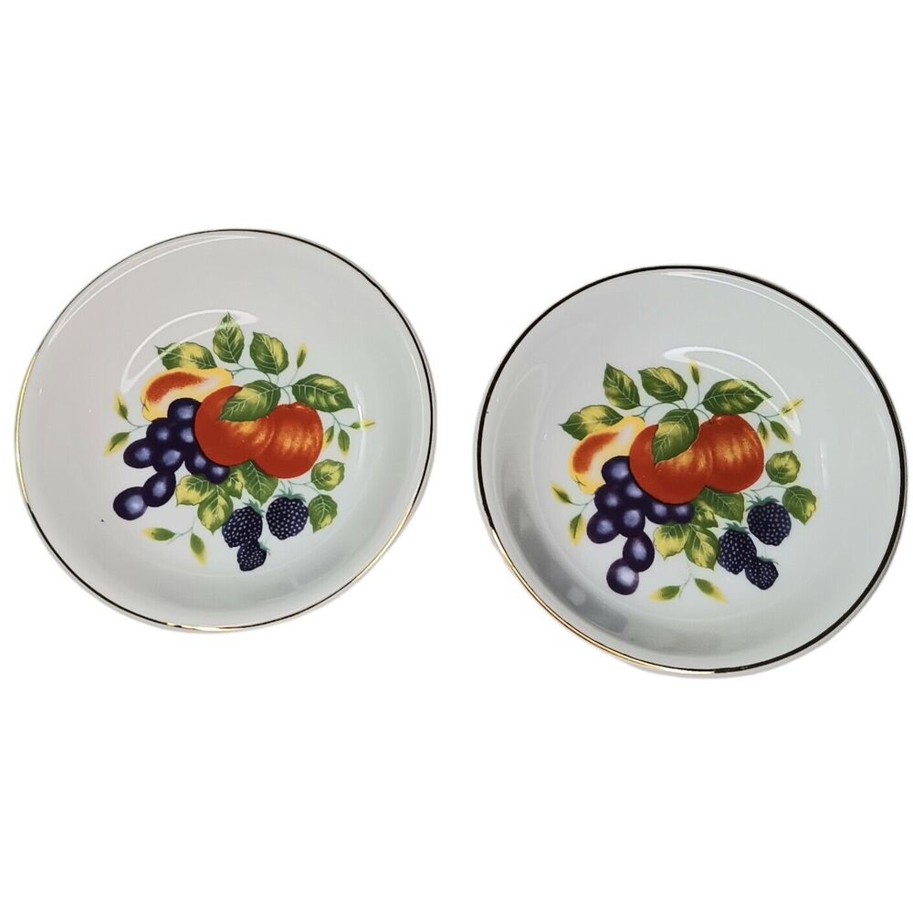 Vintage Jam Jelly Plates Set of Two Fruit Designs Grape Blackberries Peach Pear